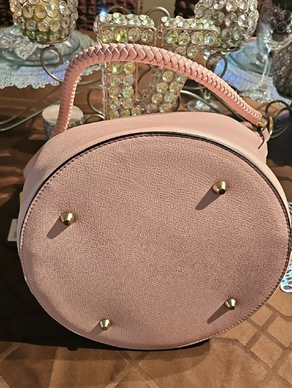 Pink Drawstring Bucket Hobo Bag with Braided Handle